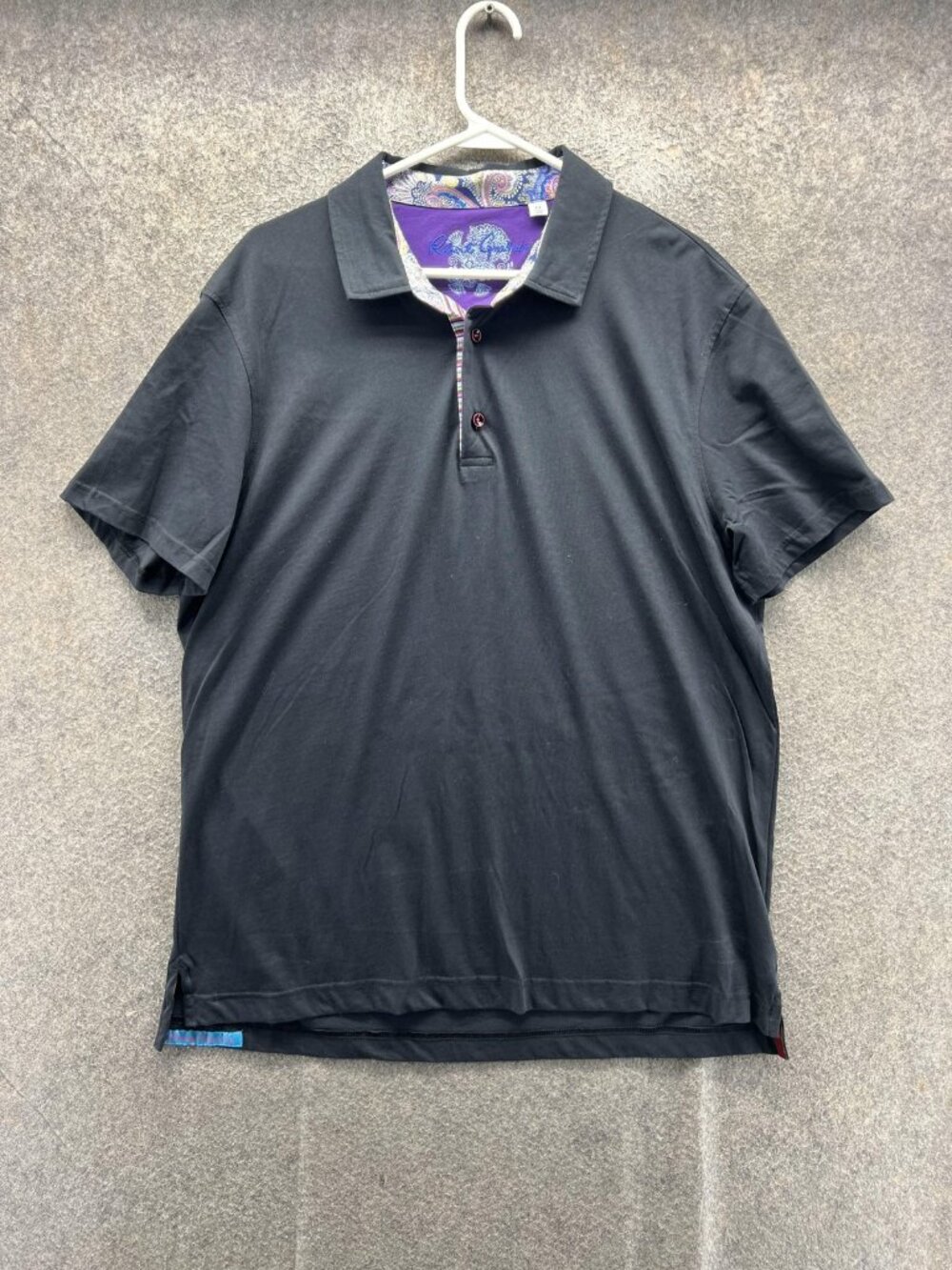Robert Graham Polo Shirt Men XL Black Classic Fit Paisley Trim Cotton Knit